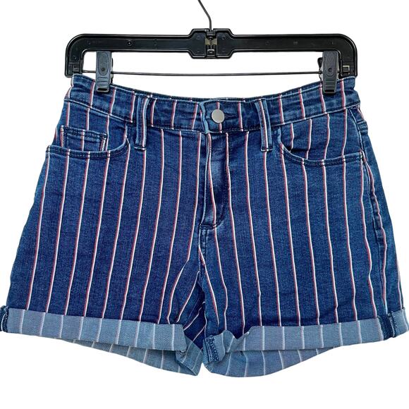 Universal Thread Denim‎ Shorts Striped Cuffed Hem Blue Red White Size 2/26 - Picture 1 of 4